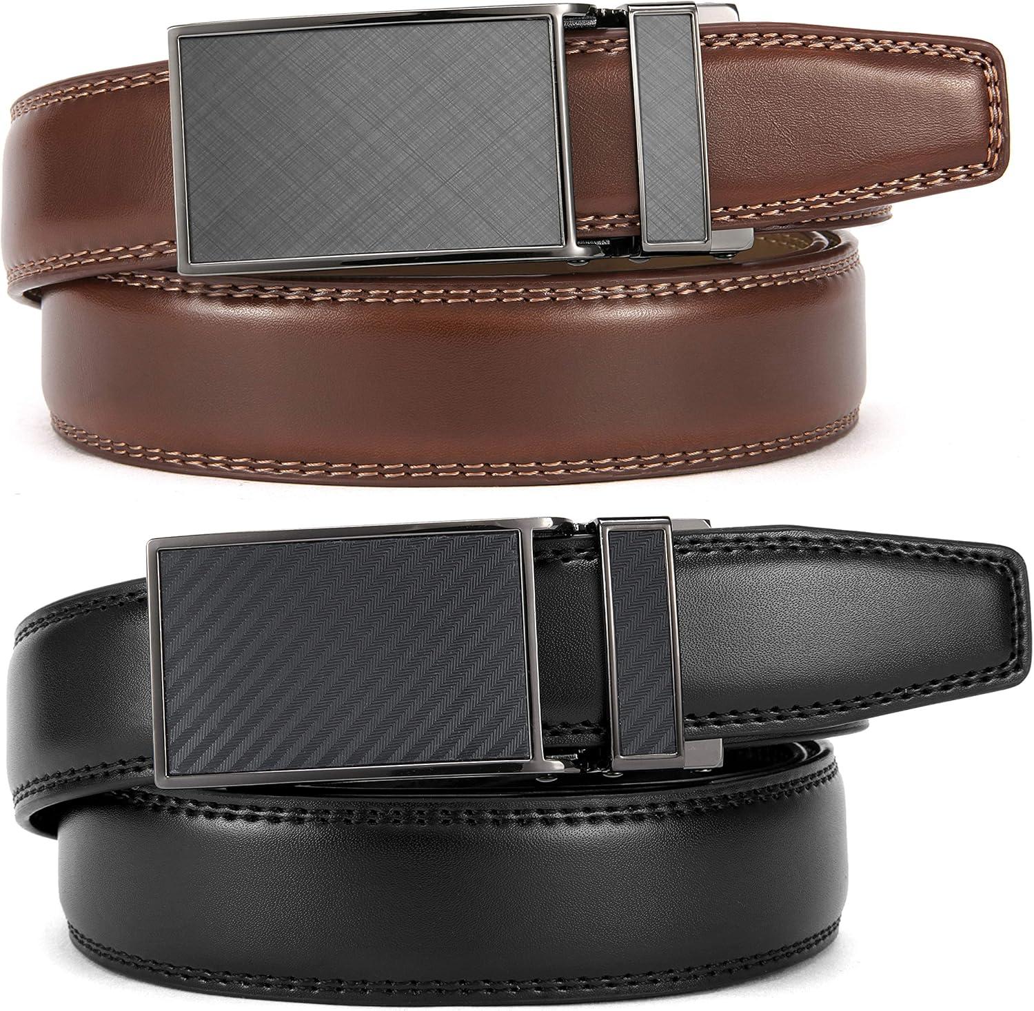 imageCHAOREN Mens Dress Belt Leather 2 Pack  Mens Ratchet Belt for Dress Shirt and Pants Every Occasion 32mmClassic BlackBrown