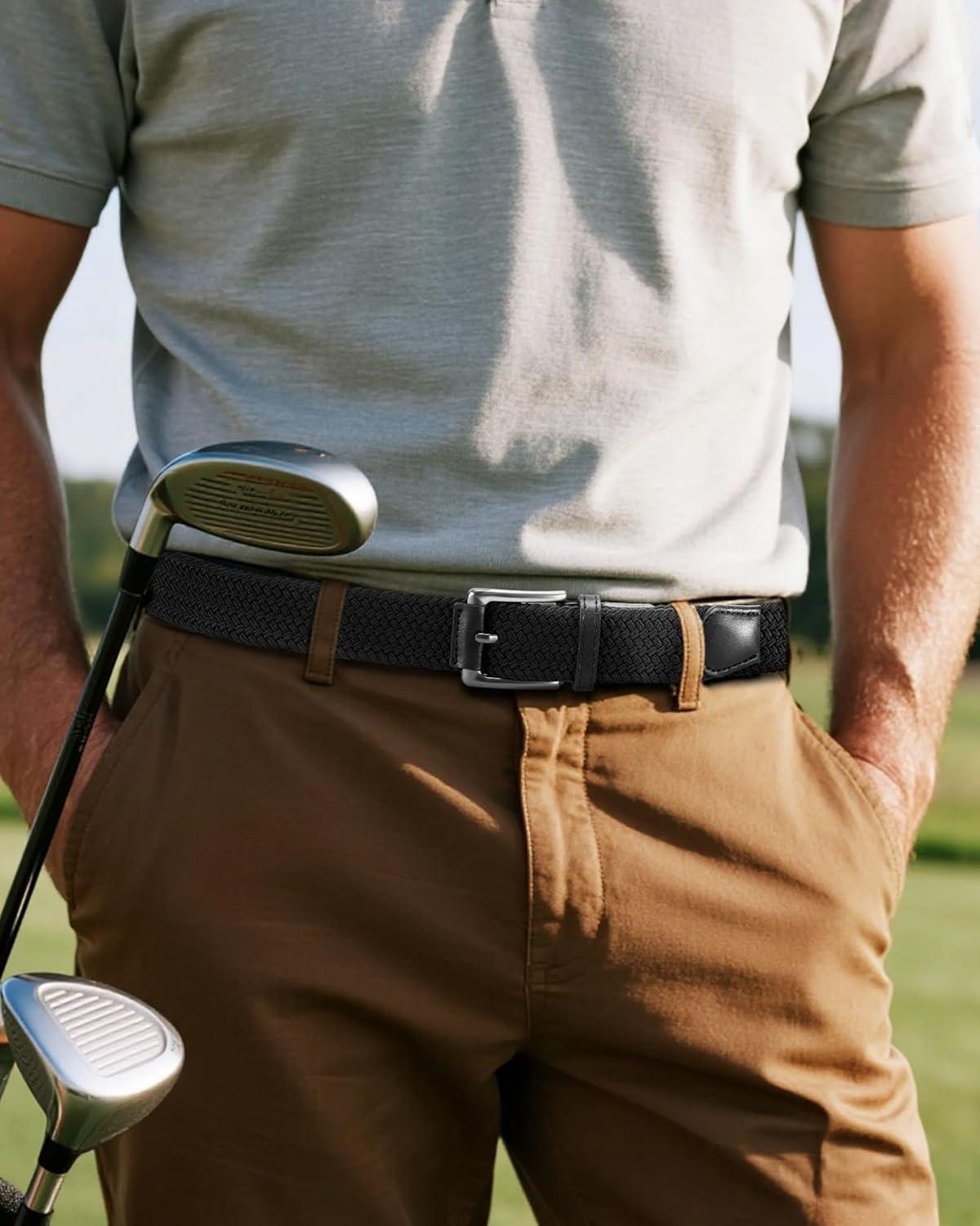 imageCHAOREN Mens Stretch Belt  1 38quot Elastic Braided Golf Belt for Men  Stretchy Web Fit Summer Casual JeansGun Metal  Black