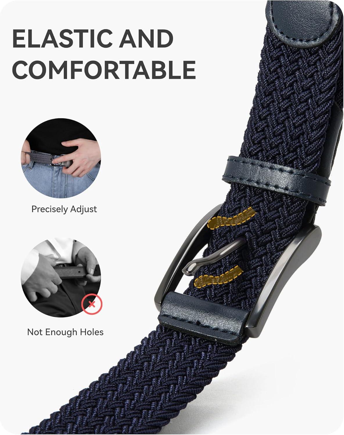 imageCHAOREN Mens Stretch Belt  1 38quot Elastic Braided Golf Belt for Men  Stretchy Web Fit Summer Casual JeansGun Metal  Blue