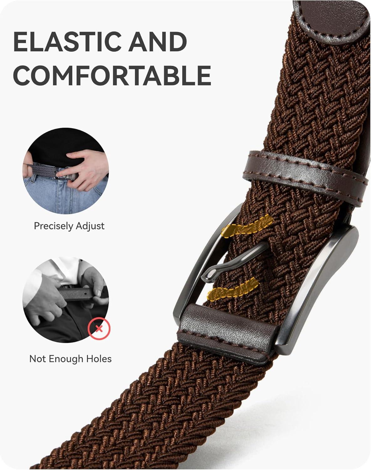 imageCHAOREN Mens Stretch Belt  1 38quot Elastic Braided Golf Belt for Men  Stretchy Web Fit Summer Casual JeansGun Metal  Brown