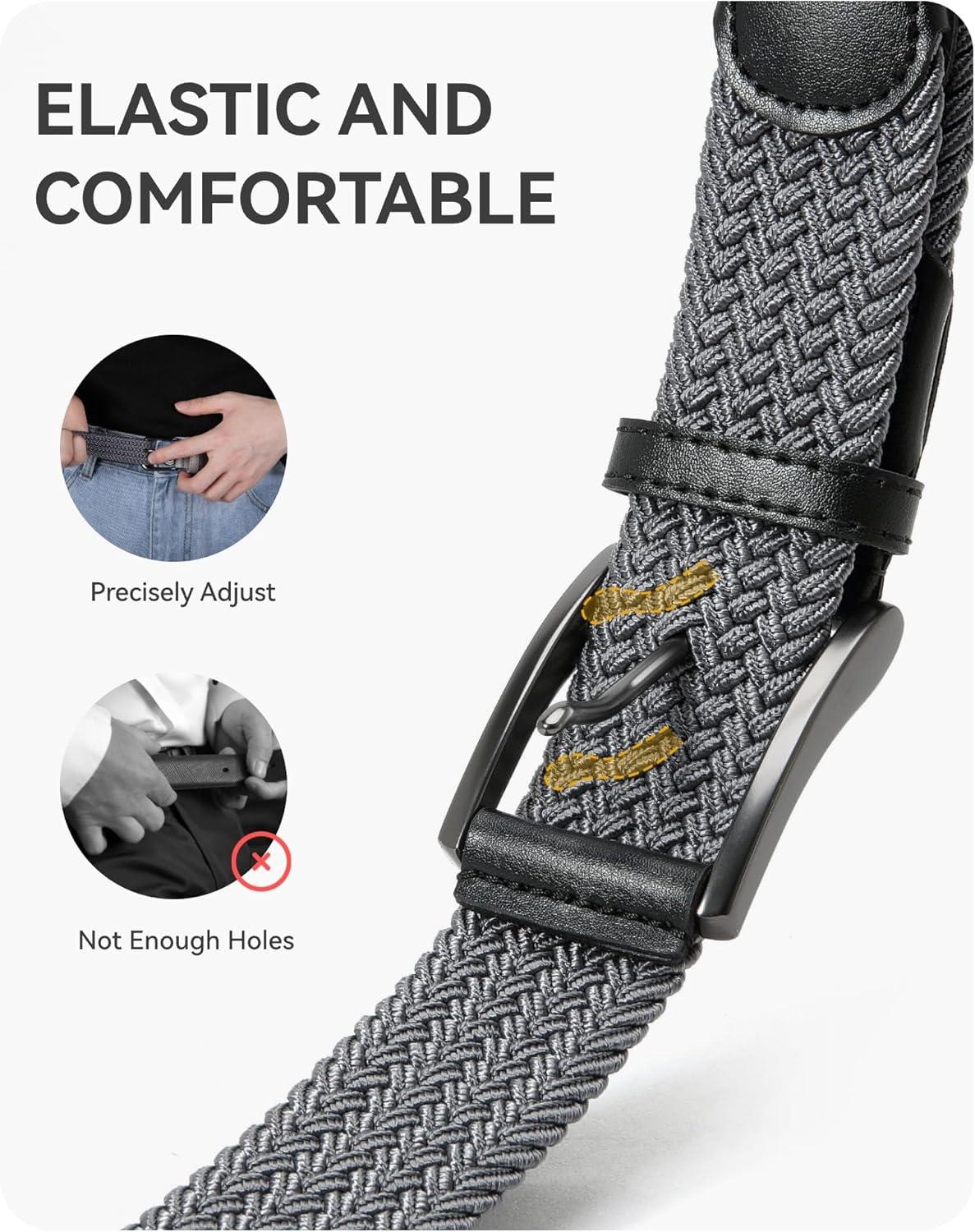 imageCHAOREN Mens Stretch Belt  1 38quot Elastic Braided Golf Belt for Men  Stretchy Web Fit Summer Casual JeansGun Metal  Grey