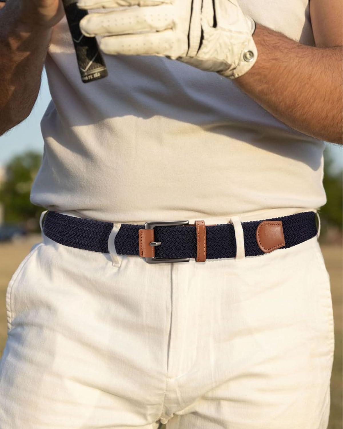 imageCHAOREN Mens Stretch Belt  1 38quot Elastic Braided Golf Belt for Men  Stretchy Web Fit Summer Casual JeansNavy Blue
