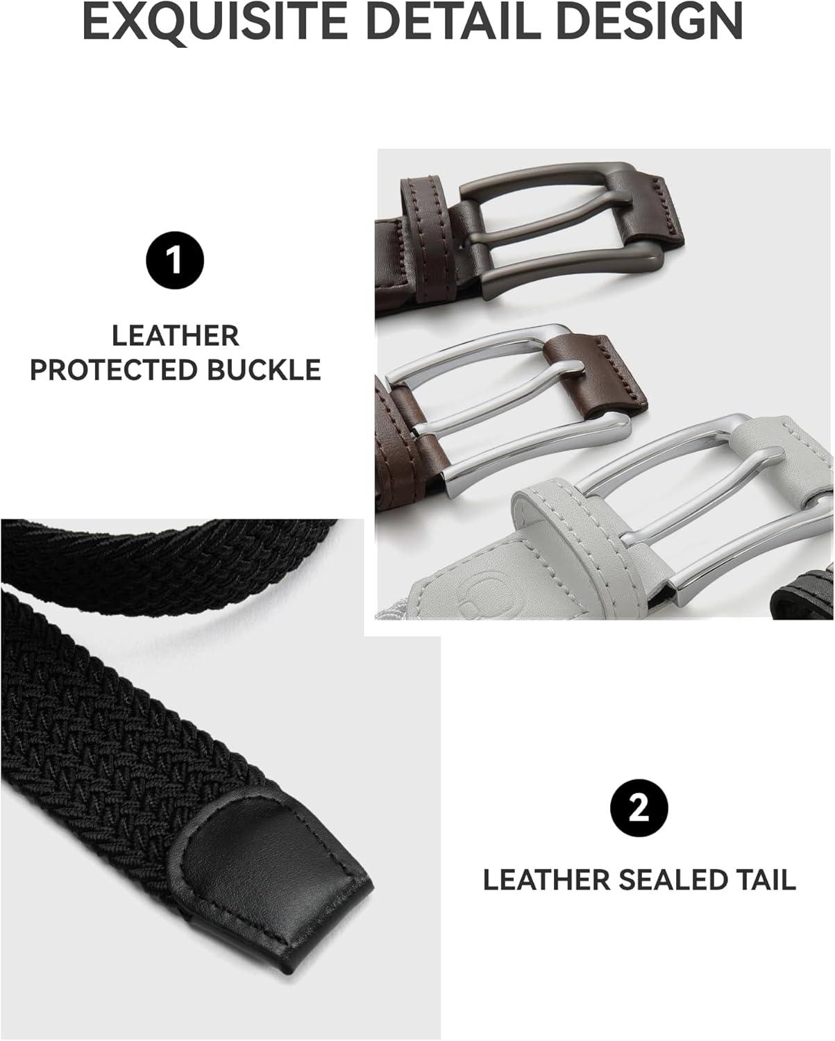 imageCHAOREN Mens Stretch Belt  1 38quot Elastic Braided Golf Belt for Men  Stretchy Web Fit Summer Casual JeansSilver  Grey