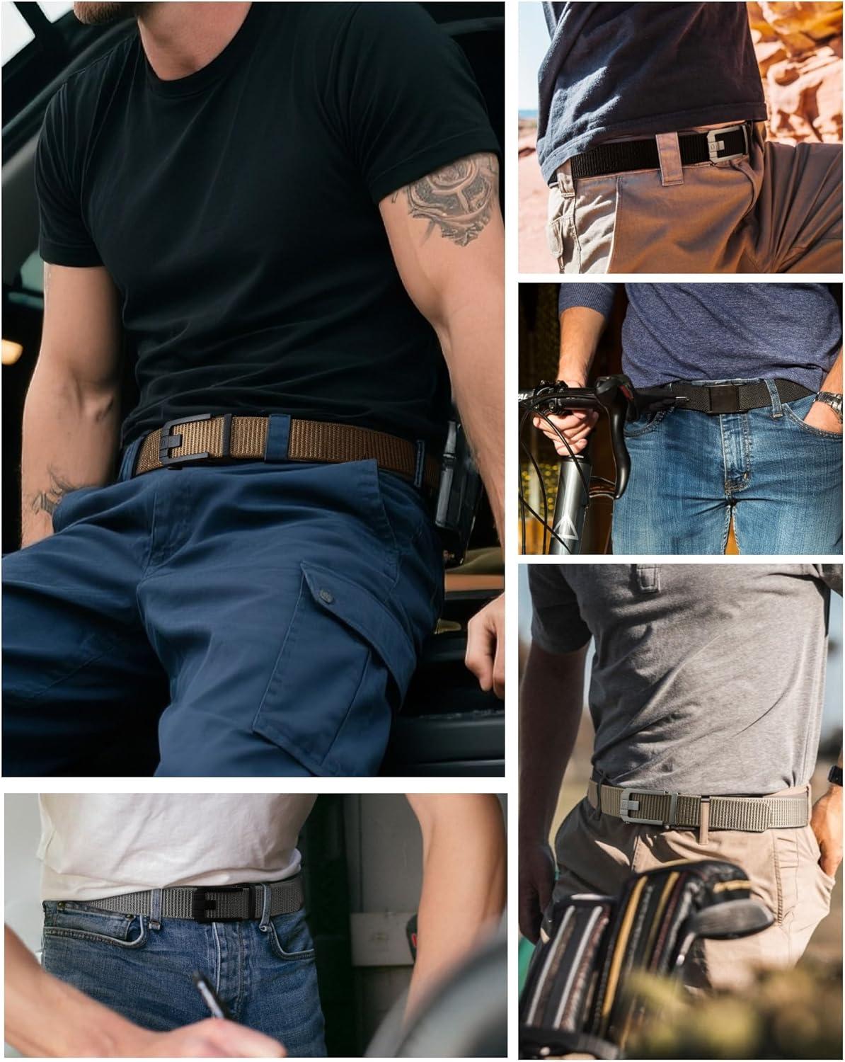 imageCHAOREN Ratchet Tactical Belt Men  15quot Adjustable Nylon Web Belt  Quick Release for Work EDC Outdoor UseGrey