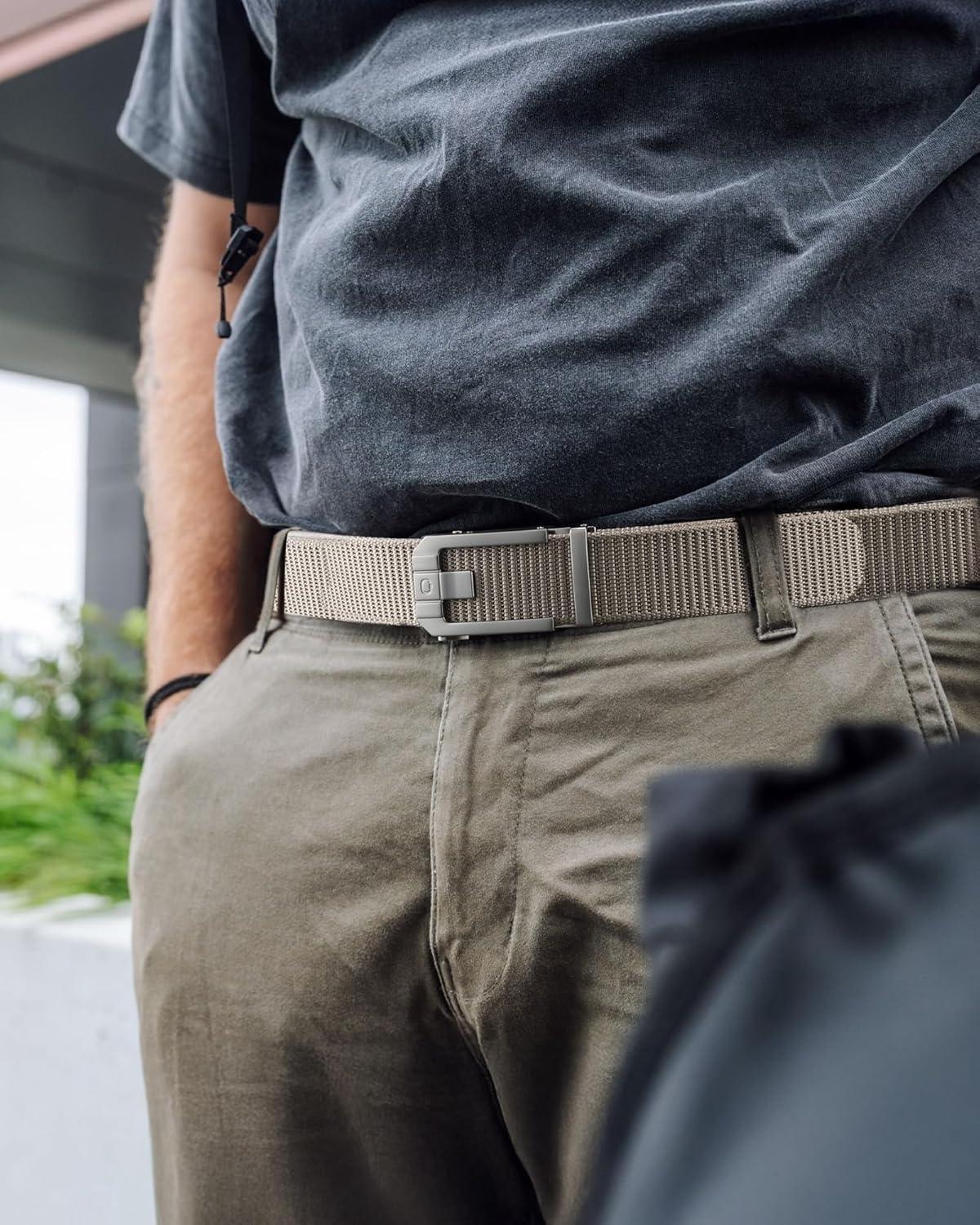 imageCHAOREN Ratchet Tactical Belt Men  15quot Adjustable Nylon Web Belt  Quick Release for Work EDC Outdoor UseKhaki
