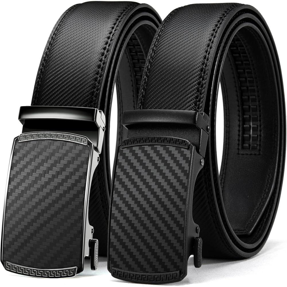 imageCHAOREN Leather Ratchet Belt Men 2 Pack  Customizable Fit Effortless Style 35mmBlack  GlossyMatte