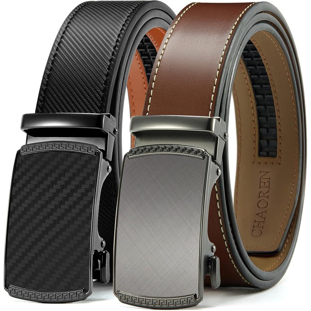 imageCHAOREN Leather Ratchet Belt Men 2 Pack  Customizable Fit Effortless Style 35mmImperial BlackCognac
