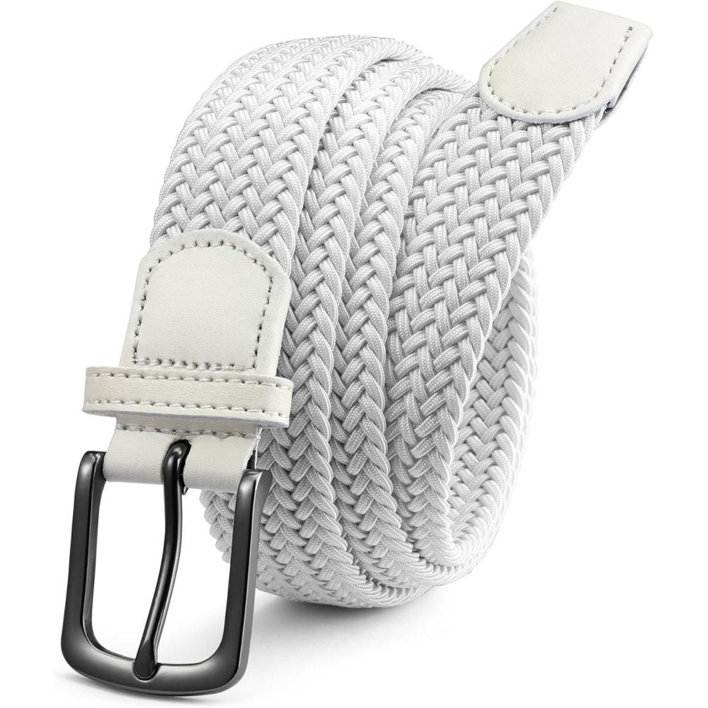 imageCHAOREN Mens Belt  Braided Stretch Golf Belt for Men 1 38quot Gift for Golf Pants Casual Shorts JeansGun  White