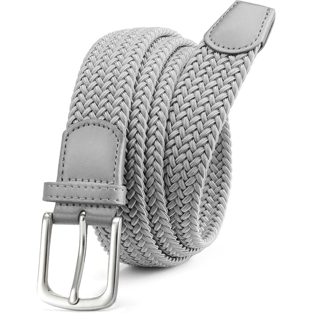 imageCHAOREN Mens Belt  Braided Stretch Golf Belt for Men 1 38quot Gift for Golf Pants Casual Shorts JeansLight Grey