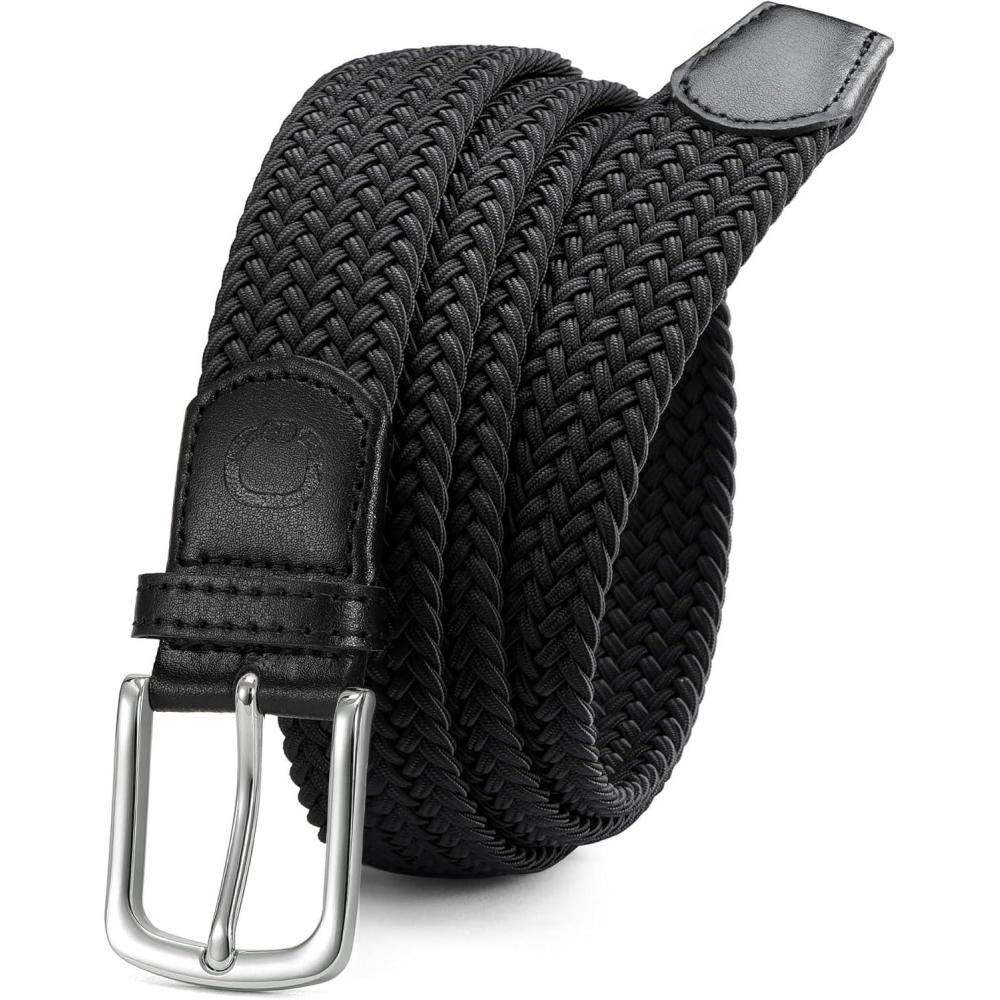 imageCHAOREN Mens Belt  Braided Stretch Golf Belt for Men 1 38quot Gift for Golf Pants Casual Shorts JeansSilver  Black