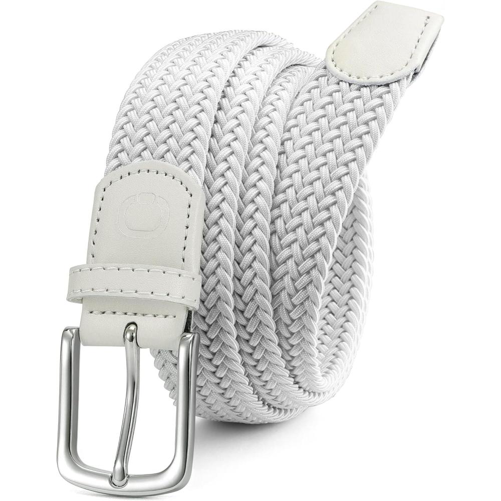 imageCHAOREN Mens Belt  Braided Stretch Golf Belt for Men 1 38quot Gift for Golf Pants Casual Shorts JeansSilver  White