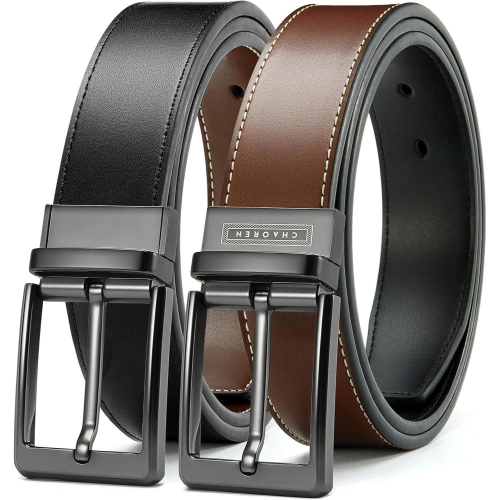 imageCHAOREN Mens Belt 1 Pack  Leather Reversible Belts for Men for Dress PantsBlackCognac