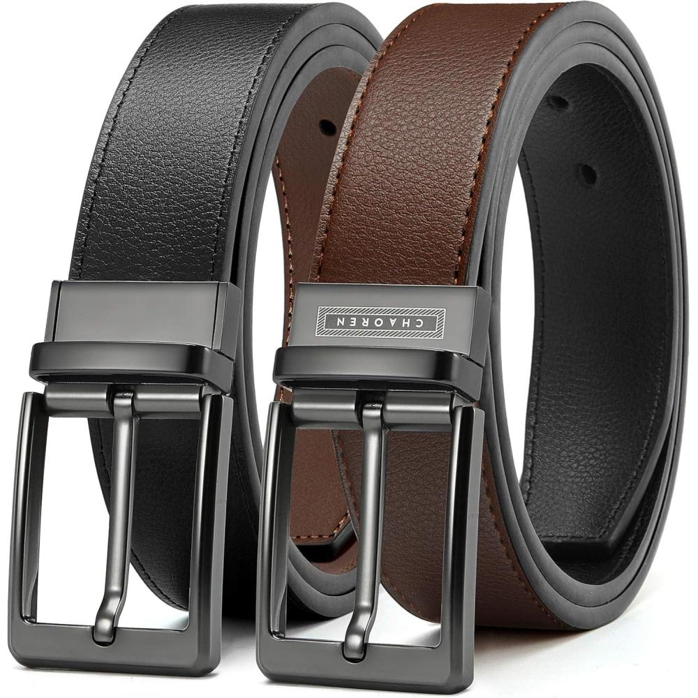 imageCHAOREN Mens Belt 1 Pack  Leather Reversible Belts for Men for Dress PantsBlackDark Brown
