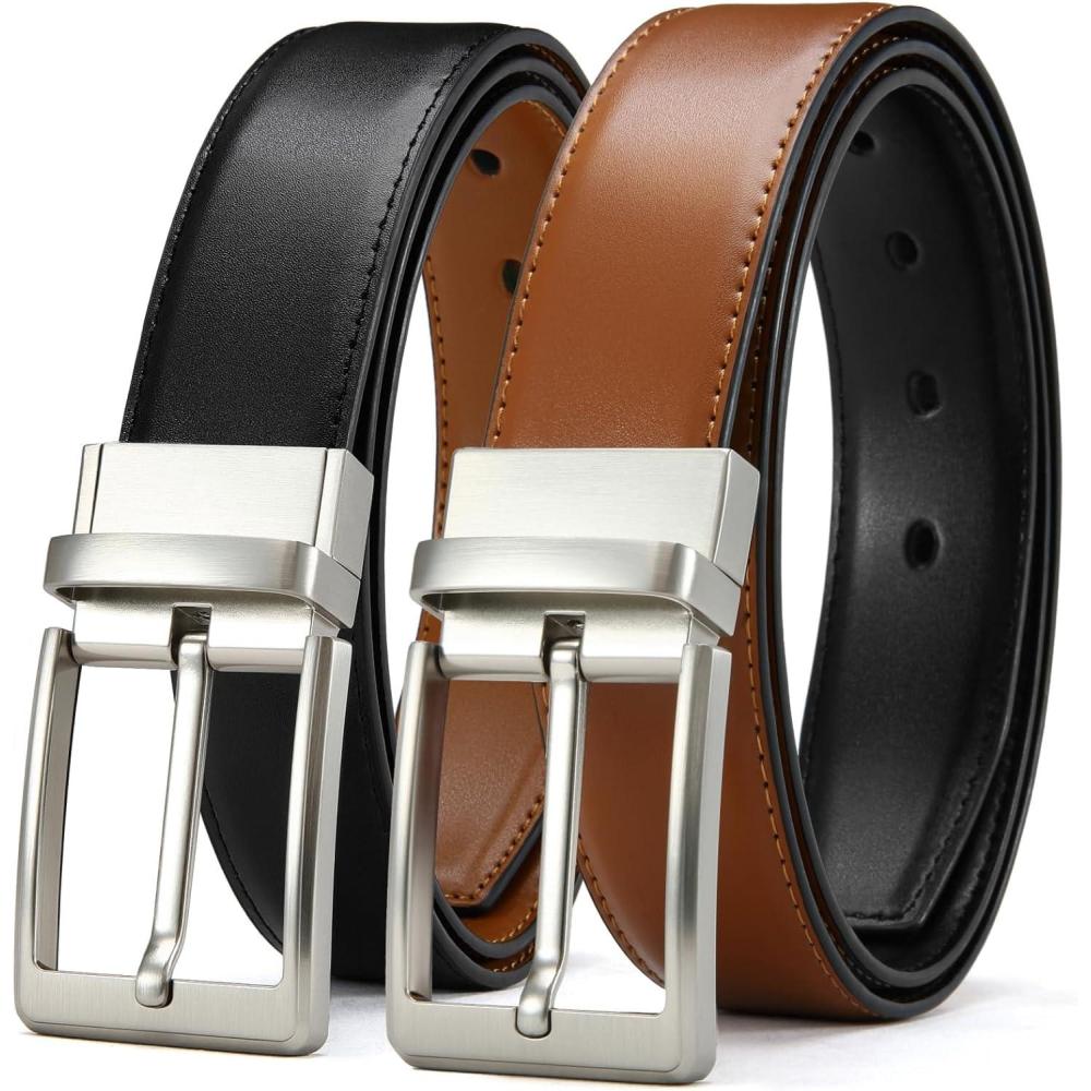 imageCHAOREN Mens Belt 1 Pack  Leather Reversible Belts for Men for Dress PantsBright SliverblackTan
