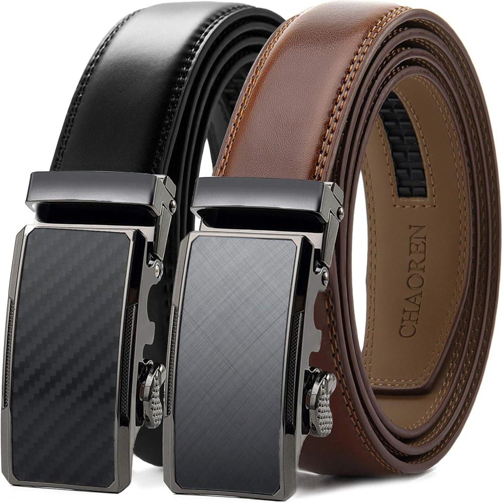 imageCHAOREN Mens Dress Belt Leather 2 Pack  Mens Ratchet Belt for Dress Shirt and Pants Every Occasion 32mmBlackCognac1