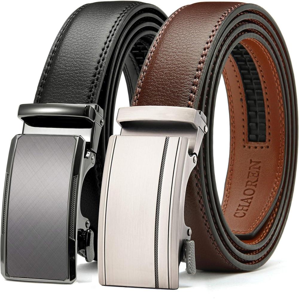 imageCHAOREN Mens Dress Belt Leather 2 Pack  Mens Ratchet Belt for Dress Shirt and Pants Every Occasion 32mmBlackDark Brown