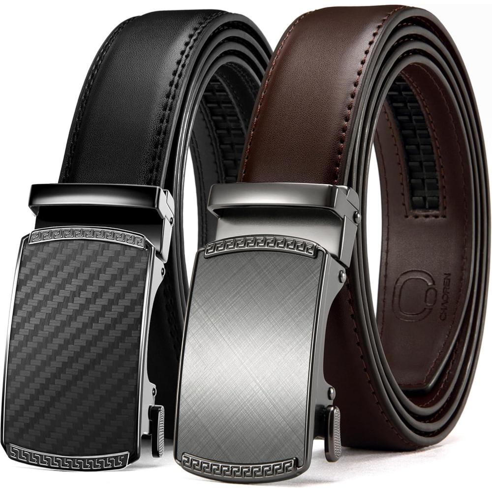 imageCHAOREN Mens Dress Belt Leather 2 Pack  Mens Ratchet Belt for Dress Shirt and Pants Every Occasion 32mmCharcoal Depiction Black  Dark Brown