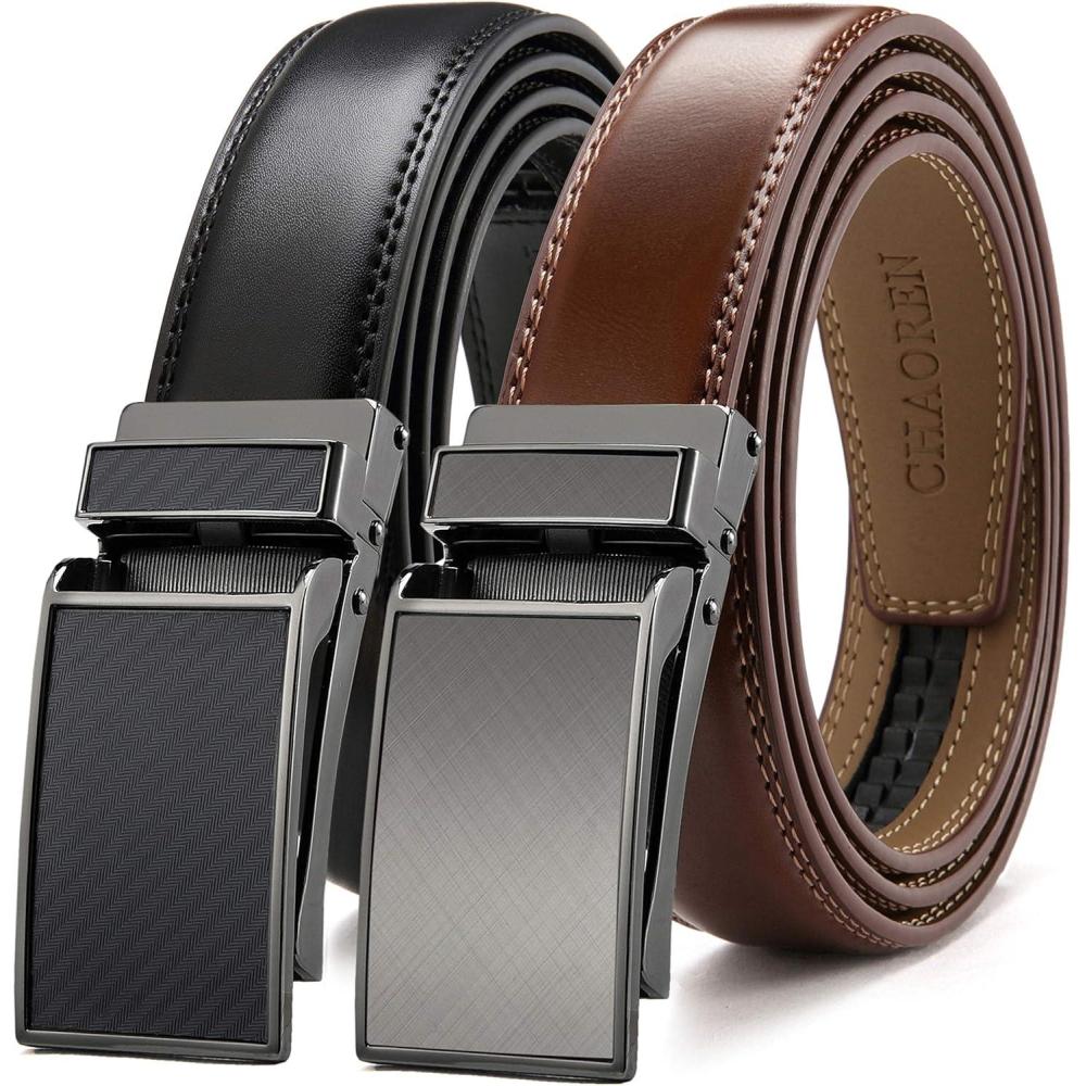 imageCHAOREN Mens Dress Belt Leather 2 Pack  Mens Ratchet Belt for Dress Shirt and Pants Every Occasion 32mmClassic BlackBrown