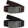 imageCHAOREN Mens Belt Stretchable  Elastic Golf Nylon Web Adjustable Belt  for Casual Wear2pcsmatted Gun  Black  Brown