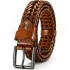imageCHAOREN Leather Braided Belts for Men  1 18quot Mens Casual Woven Leather Belt for Dress PantsCognac