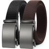 imageCHAOREN Mens Belt Stretchable  Elastic Golf Nylon Web Adjustable Belt  for Casual Wear2pcsmatted Gun  Black  Brown