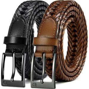 imageCHAOREN Leather Braided Belts for Men 2 Pack  1 18quot Leather Belts in Package Box  Versatile Style SolutionBlackSaddle Tan