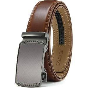 imageCHAOREN Mens Belt Leather Ratchet Belt  Customizable Fit Effortless Style 35mmCharcoal Depiction  Cognac