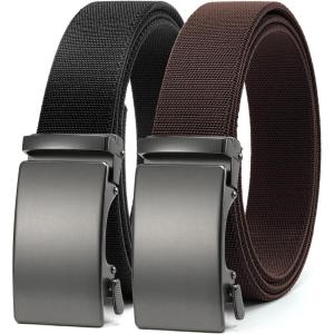 imageCHAOREN Mens Belt Stretchable  Elastic Golf Nylon Web Adjustable Belt  for Casual Wear2pcsmatted Gun  Black  Brown