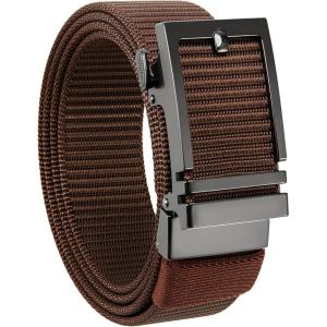 imageCHAOREN Nylon Ratchet Belts for Men  Casual Golf Web Belt Men  Automatic Adjustable Buckle Fit JeansDark BrownClassic Gun