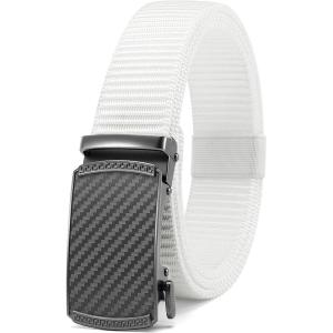 imageCHAOREN Ratchet Belts for Men  Casual Web Nylon Mens Belt  Adjustable and Durable for JeansCarbon Fiber ImperialWhite