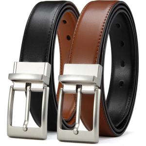 imageCHAOREN Mens Belt 1 Piece  Leather Reversible Belt Men for Dress Pants  Single Belt 2 ColorsBright SliverblackBrown