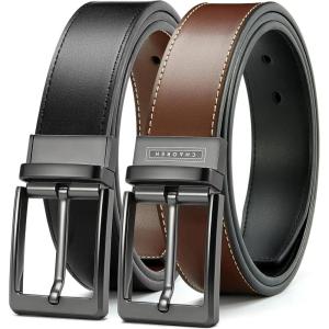imageCHAOREN Reversible Mens Belt 1 Piece  Leather Belt Men for Dress Pants  Single Belt 2 ColorsBlackCognac