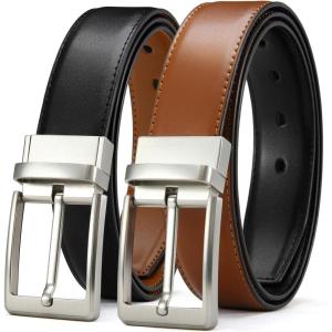 imageCHAOREN Reversible Mens Belt 1 Piece  Leather Belt Men for Dress Pants  Single Belt 2 ColorsBright SliverblackTan
