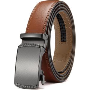 imageCHAOREN Ratchet Boys Belt Kid Dress Belt with Click Buckle Adjustable Leather Belt for School Uniform and Formal PantsTan
