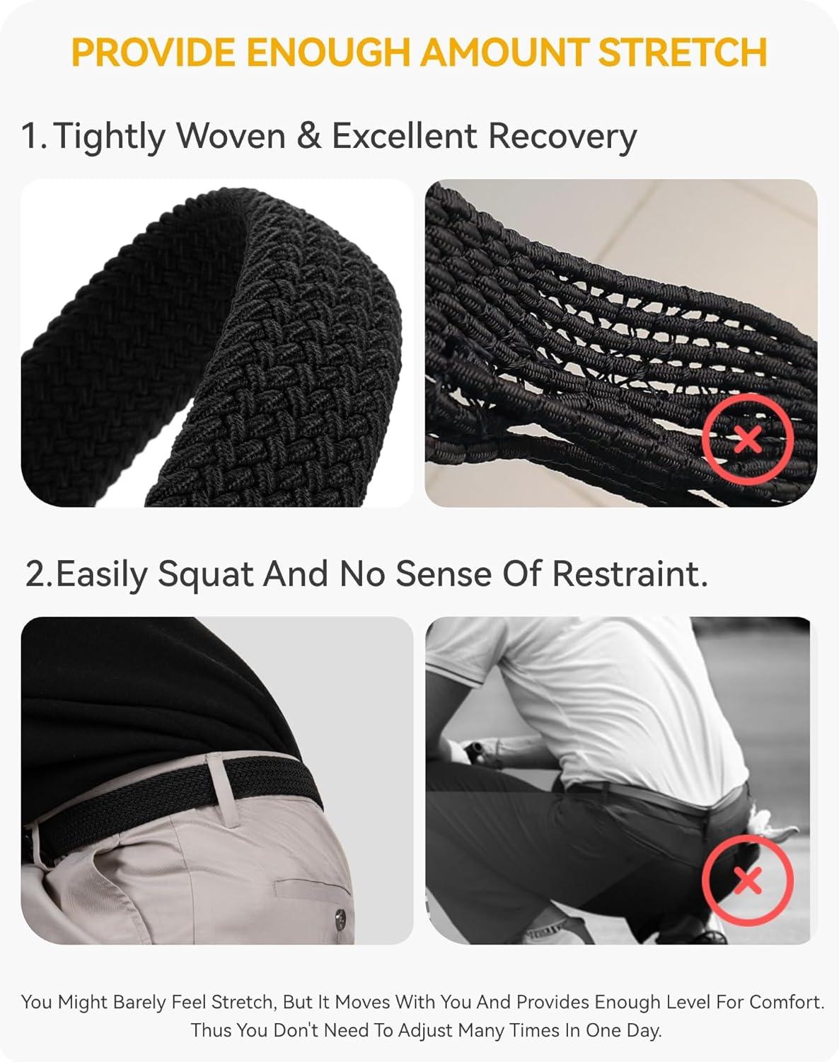 imageCHAOREN Mens Belt  Braided Stretch Golf Belt for Men 1 38quot Gift for Golf Pants Casual Shorts JeansBrown  Black