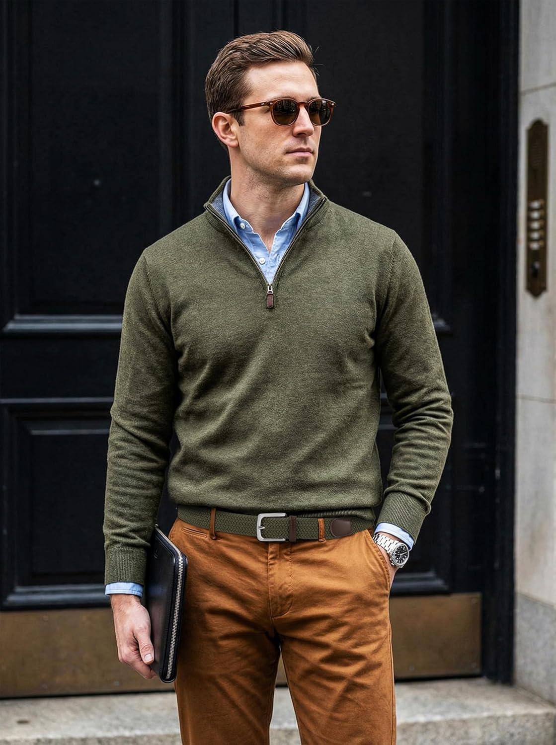 imageCHAOREN Mens Belt  Braided Stretch Golf Belt for Men 1 38quot Gift for Golf Pants Casual Shorts JeansGreen