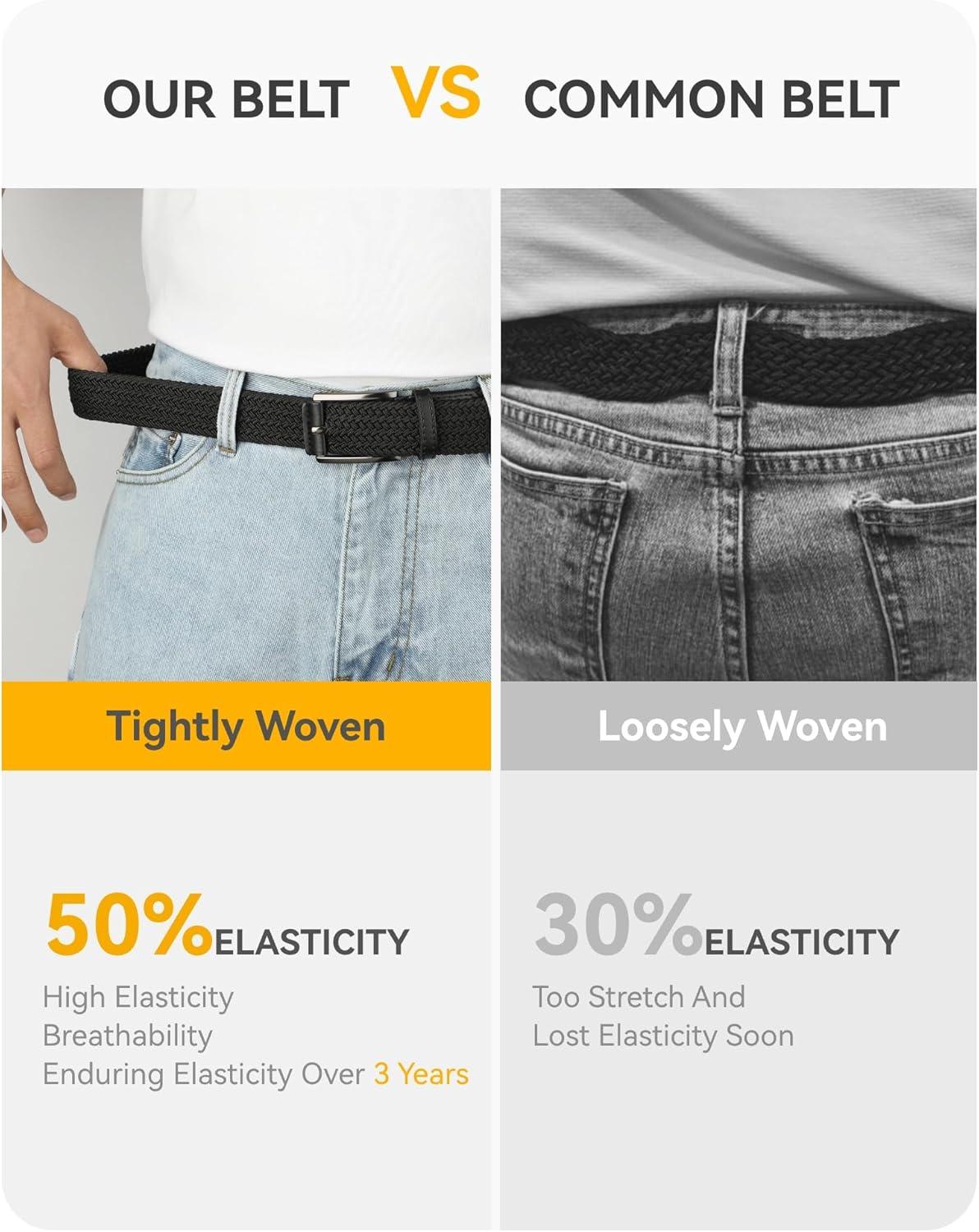 imageCHAOREN Mens Stretch Belt  1 38quot Elastic Braided Golf Belt for Men  Stretchy Web Fit Summer Casual JeansCoal Black