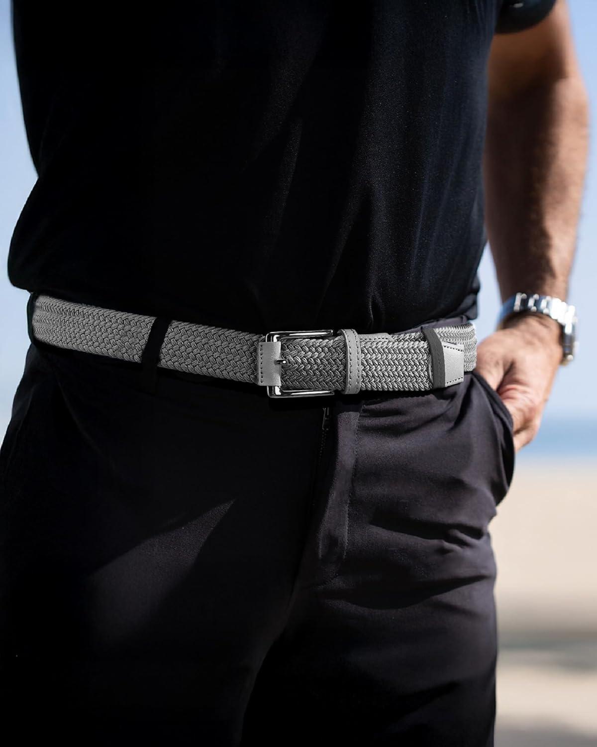 imageCHAOREN Mens Stretch Belt  1 38quot Elastic Braided Golf Belt for Men  Stretchy Web Fit Summer Casual JeansLight Grey