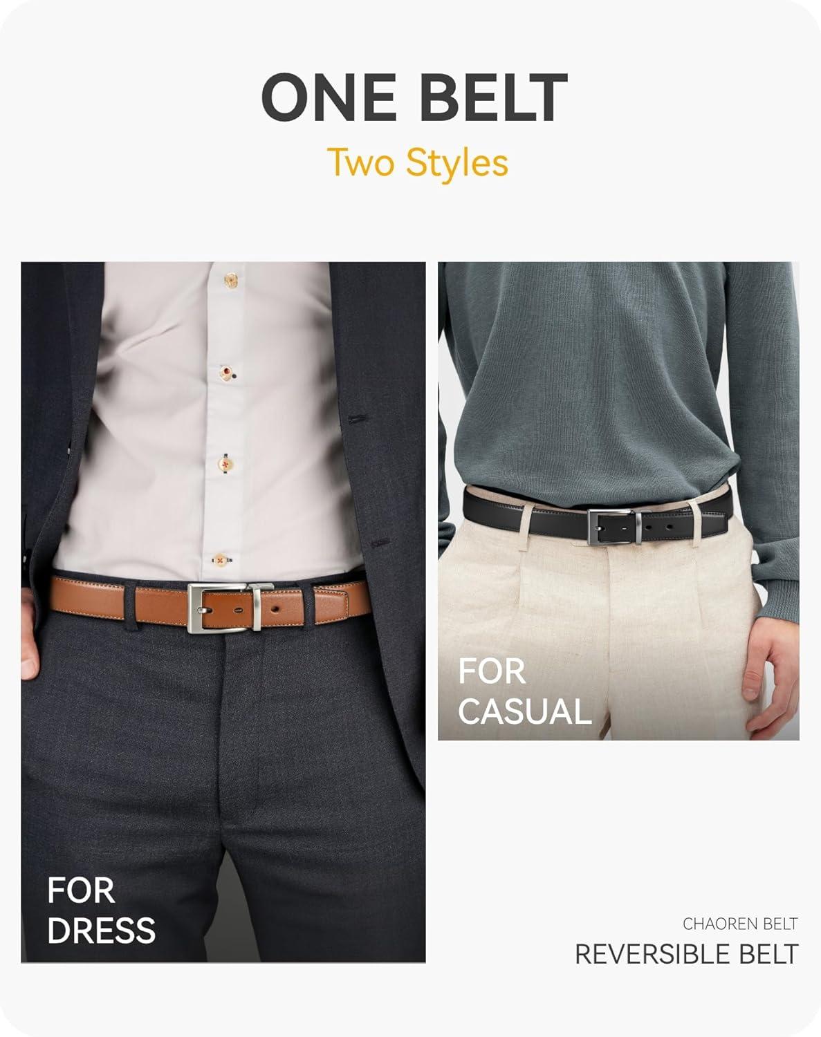 imageCHAOREN Reversible Belt Men 1 Piece  125quot Leather Dress Belt  Trim to Fit for Elegant StyleBlackOrange Brown