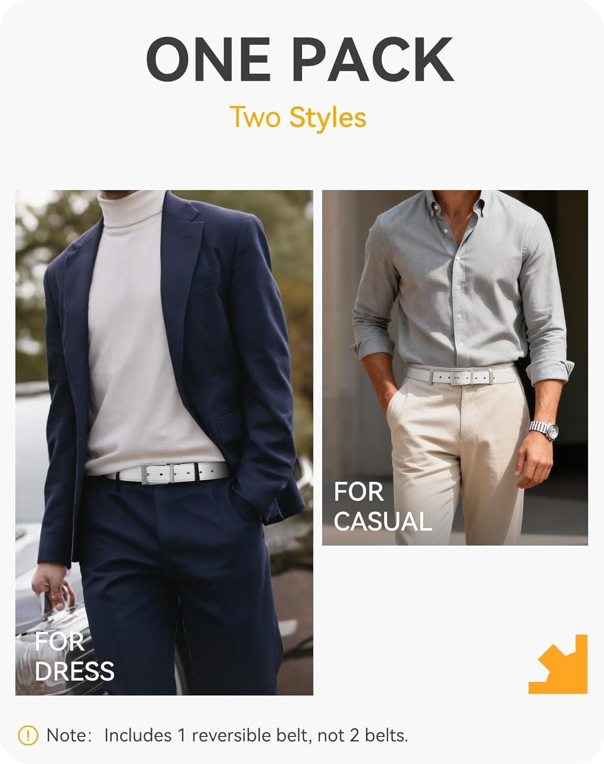 imageCHAOREN Reversible Belt Men 1 Piece  125quot Leather Dress Belt  Trim to Fit for Elegant StyleClassic WhiteTwill White