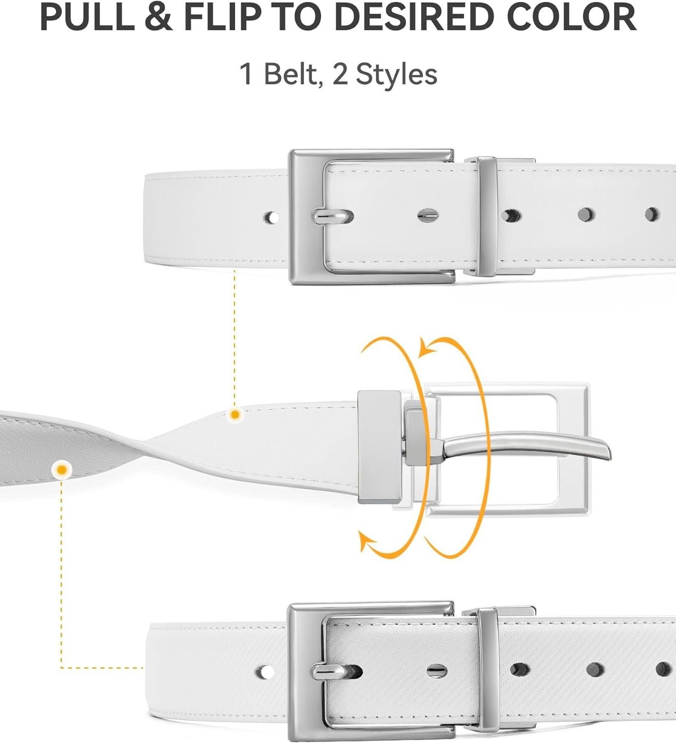 imageCHAOREN Reversible Belt Men 1 Piece  125quot Leather Dress Belt  Trim to Fit for Elegant StyleClassic WhiteTwill White