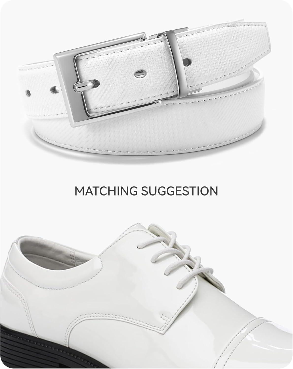 imageCHAOREN Reversible Belt Men 1 Piece  125quot Leather Dress Belt  Trim to Fit for Elegant StyleClassic WhiteTwill White