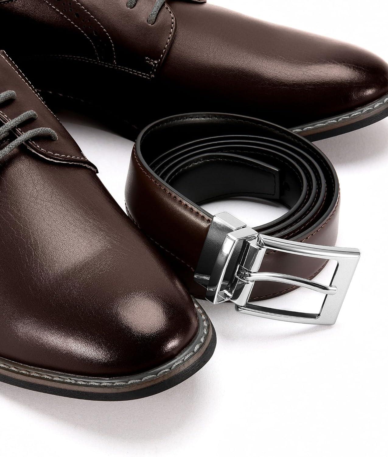 imageCHAOREN Reversible Belt Men 1 Piece  125quot Leather Dress Belt  Trim to Fit for Elegant StyleDark BrownBlack