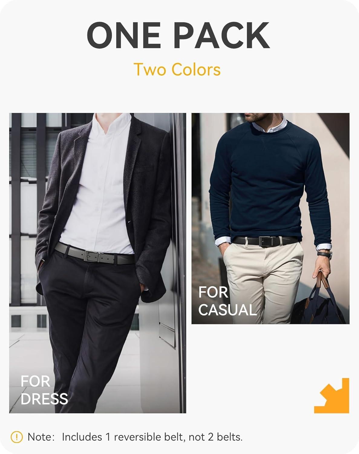 imageCHAOREN Reversible Belt Men 1 Piece  125quot Leather Dress Belt  Trim to Fit for Elegant StyleGreyBlack