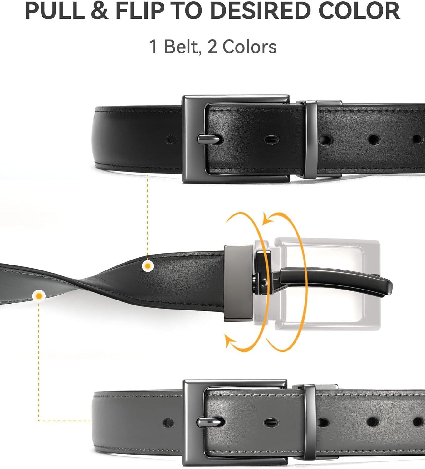 imageCHAOREN Reversible Belt Men 1 Piece  125quot Leather Dress Belt  Trim to Fit for Elegant StyleGreyBlack