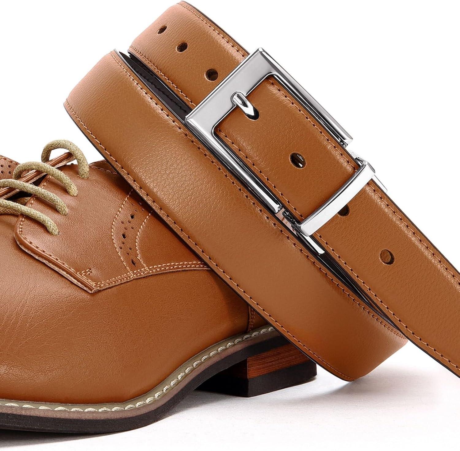 imageCHAOREN Reversible Belt Men 1 Piece  125quot Leather Dress Belt  Trim to Fit for Elegant StyleLight BrownBlack