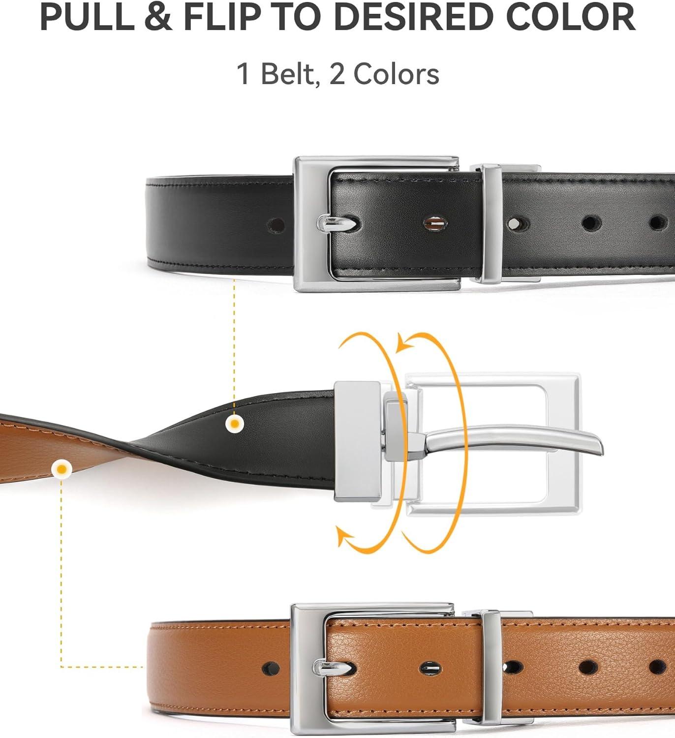 imageCHAOREN Reversible Belt Men 1 Piece  125quot Leather Dress Belt  Trim to Fit for Elegant StyleLight BrownBlack