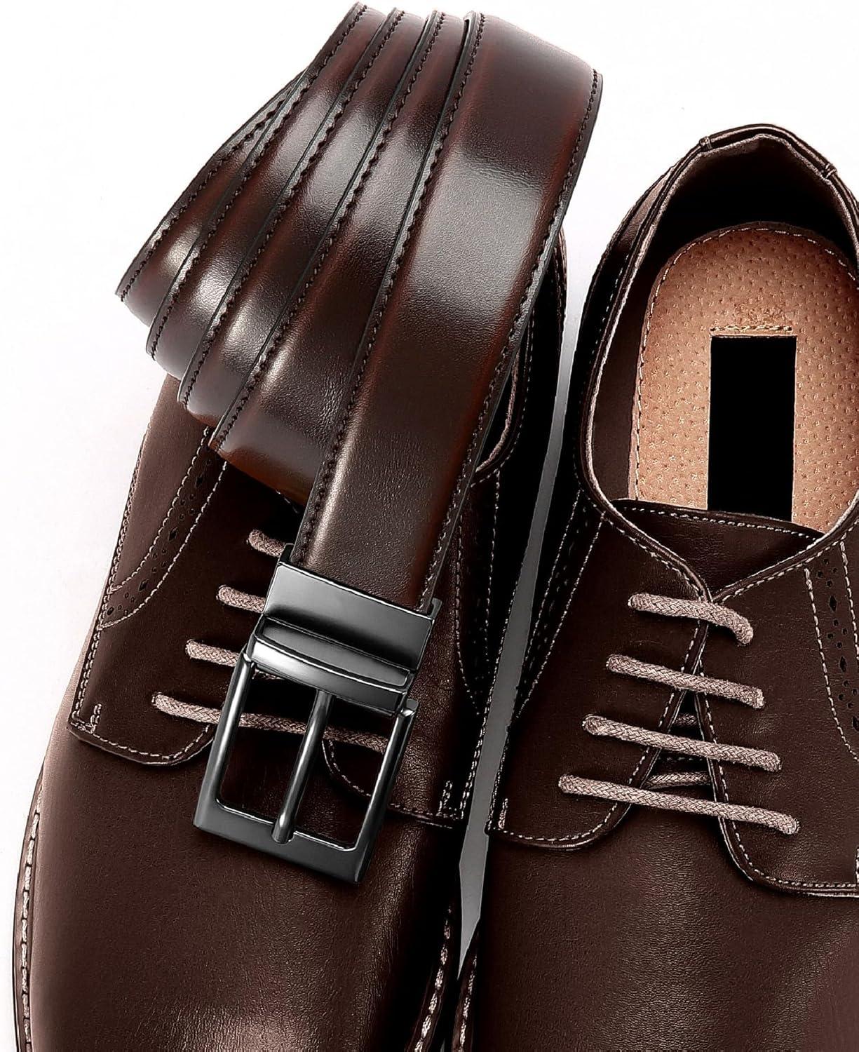 imageCHAOREN Reversible Belt Men 1 Piece  125quot Leather Dress Belt  Trim to Fit for Elegant StyleMahoganyBlack