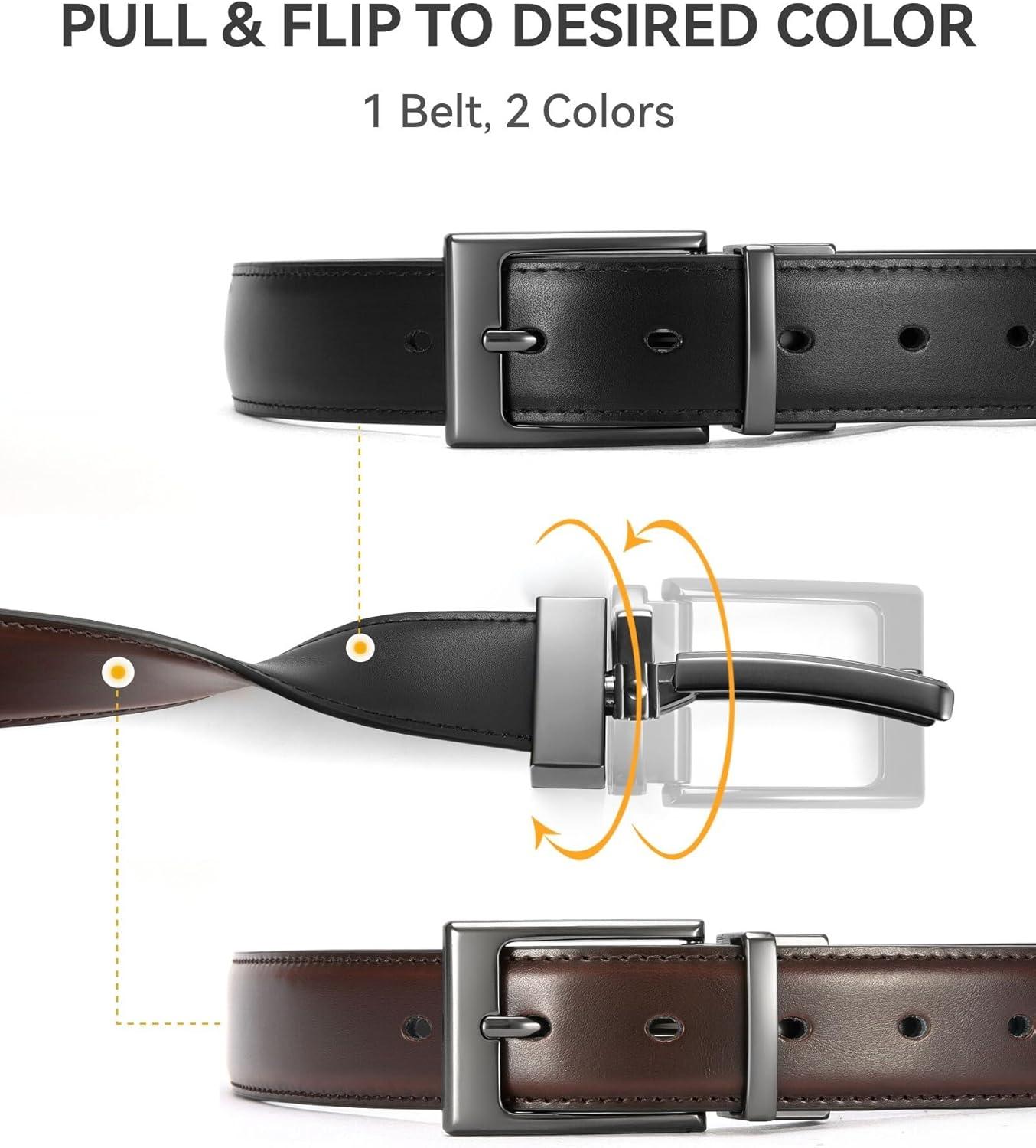 imageCHAOREN Reversible Belt Men 1 Piece  125quot Leather Dress Belt  Trim to Fit for Elegant StyleMahoganyBlack