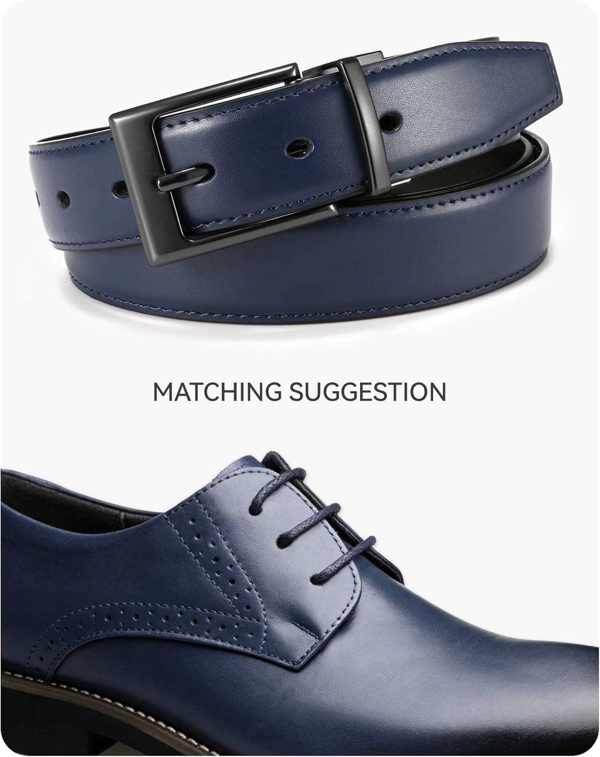 imageCHAOREN Reversible Belt Men 1 Piece  125quot Leather Dress Belt  Trim to Fit for Elegant StyleNavyBlack